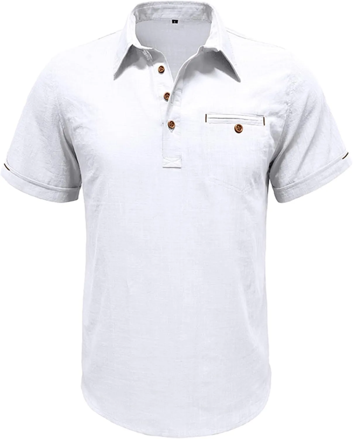 Men's Linen Shirts Short Sleeve Button Down Polo Shirt Golf Shirts Casual Summer Beach Vacation Shirt with Pockets