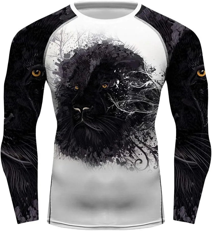Men's Lion Series MMA BJJ Cross Training Rash Guard Shorts Spat No Gi Set