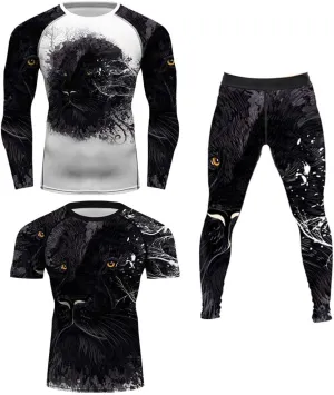 Men's Lion Series MMA BJJ Cross Training Rash Guard Shorts Spat No Gi Set