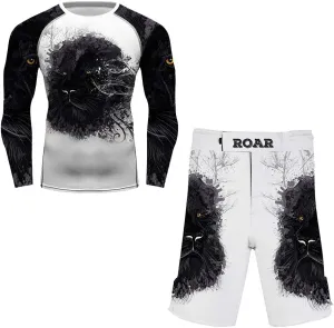 Men's Lion Series MMA BJJ Cross Training Rash Guard Shorts Spat No Gi Set