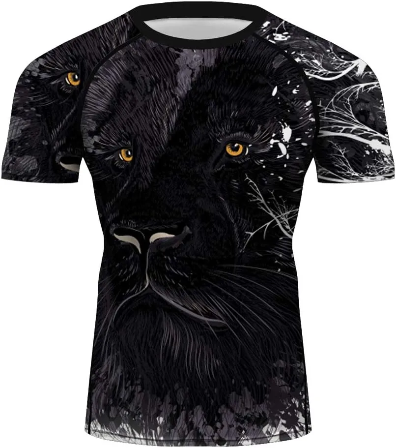 Men's Lion Series MMA BJJ Cross Training Rash Guard Shorts Spat No Gi Set