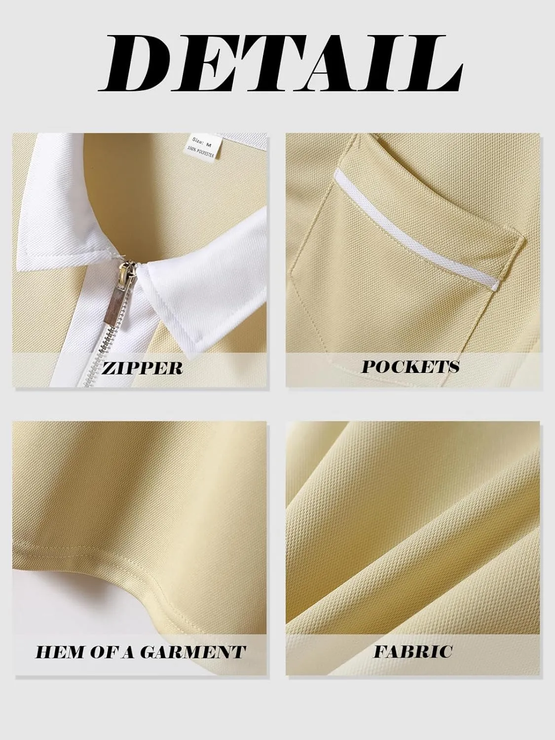 Men's Long Sleeve Polo Shirt Casual Zip Polo Shirt Classic Collared Golf Shirt with Pocket