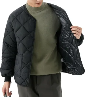 Mens Long-Sleeved Diamond Quilted Jacket Winter Warm Padded Coats Outwear Thicken Solid V Neck Cotton Coat