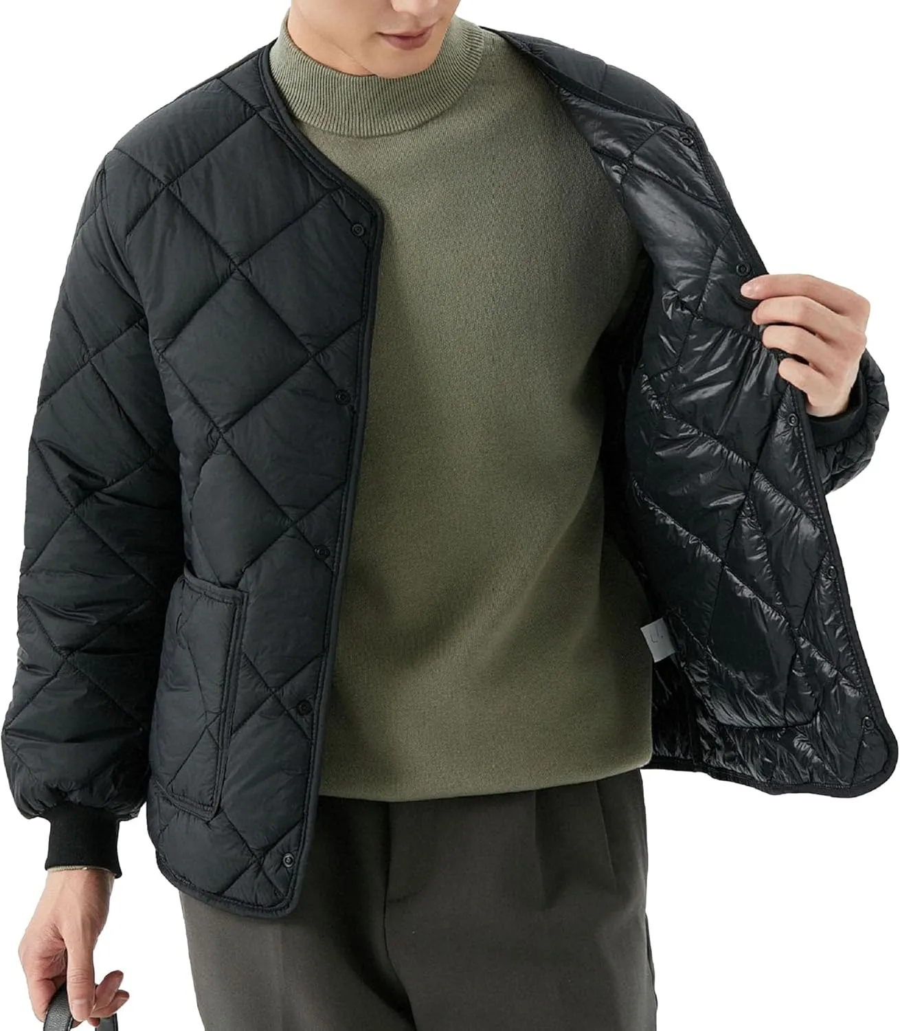 Mens Long-Sleeved Diamond Quilted Jacket Winter Warm Padded Coats Outwear Thicken Solid V Neck Cotton Coat