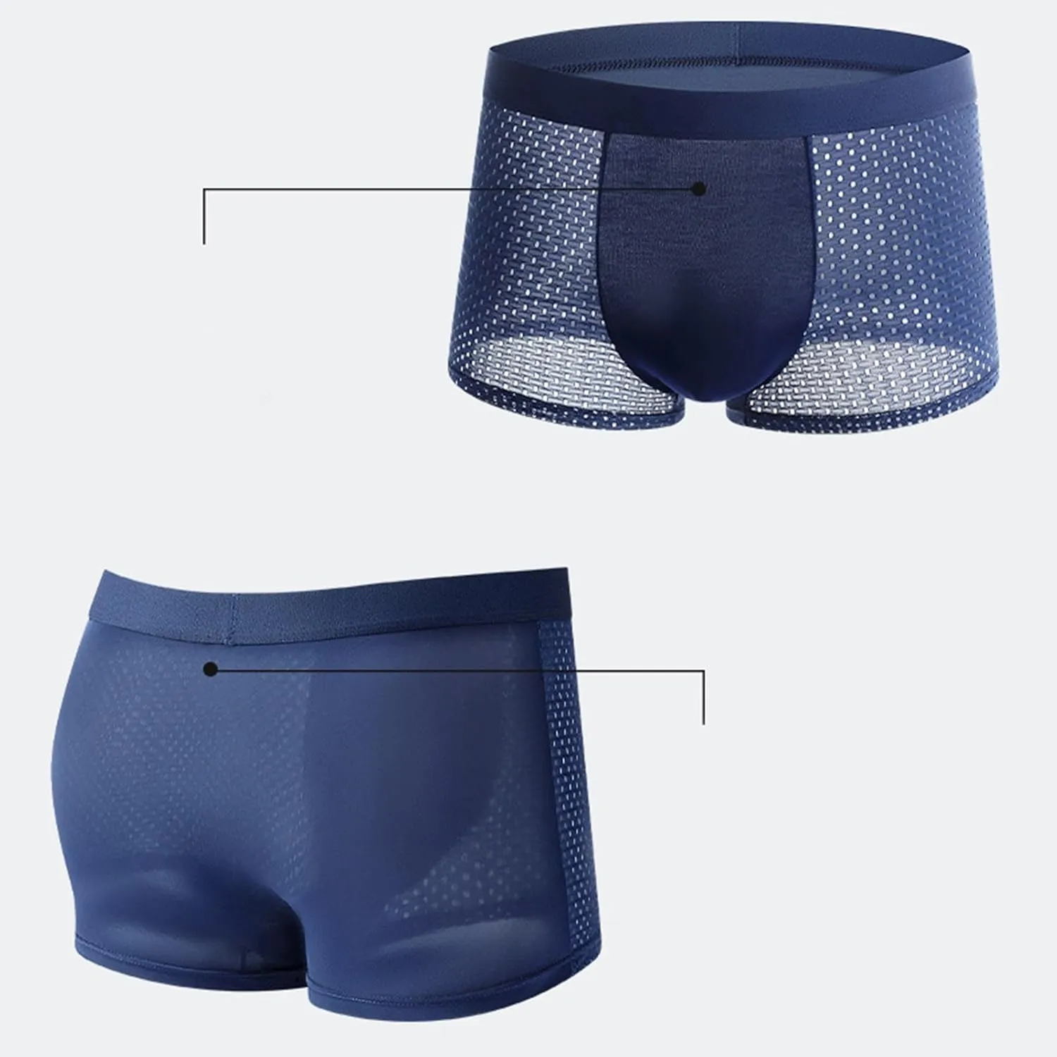 Mens Modal High Waisted Boxer Briefs Bulge Enhancing Pouch Mesh Ice Silk Underwear Breathable Comfortable Underpants