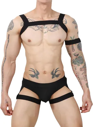 Men's Muscle Harness Sport Shoulder Strap Jock Strap Underwear Fitness Elastic Harness and Jockstrap Lingerie Set for Men Black