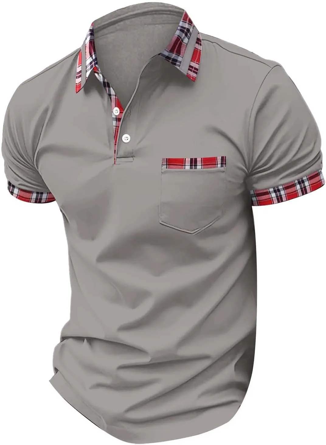 Men's Muscle V Neck Polo Shirts Slim Fit Shirt Short Sleeve Golf T-Shirts Stripe Retro Soft Casual Tee