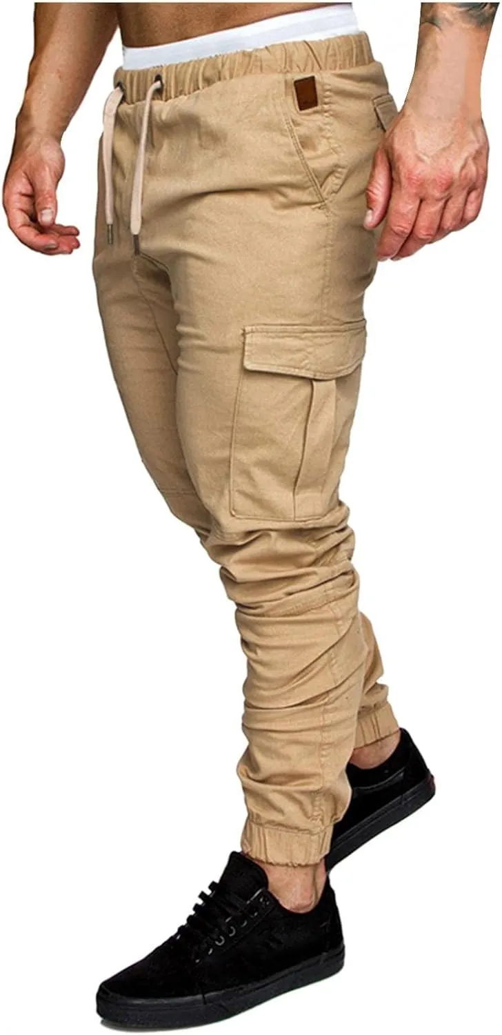 Mens Outdoor Cargo Hiking Long Pants Slim Fit Workout Athleitc Joggers Running Sports Chino Fashion Sweatpants Trousers