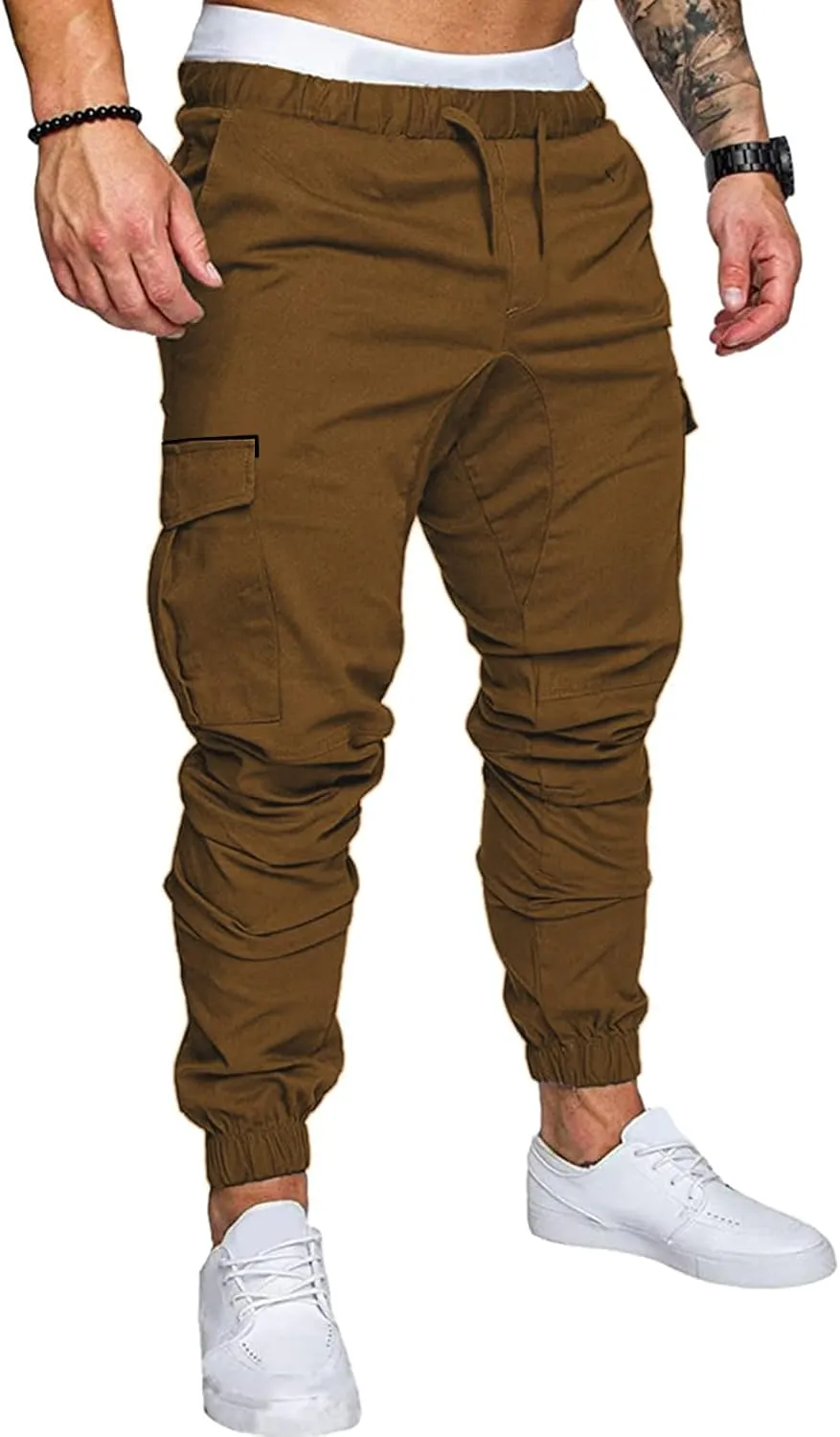 Mens Pants Cargo Joggers Sweatpants Casual Slim Fit Chino Trousers Elastic Waist Drawstring Pants with Pockets