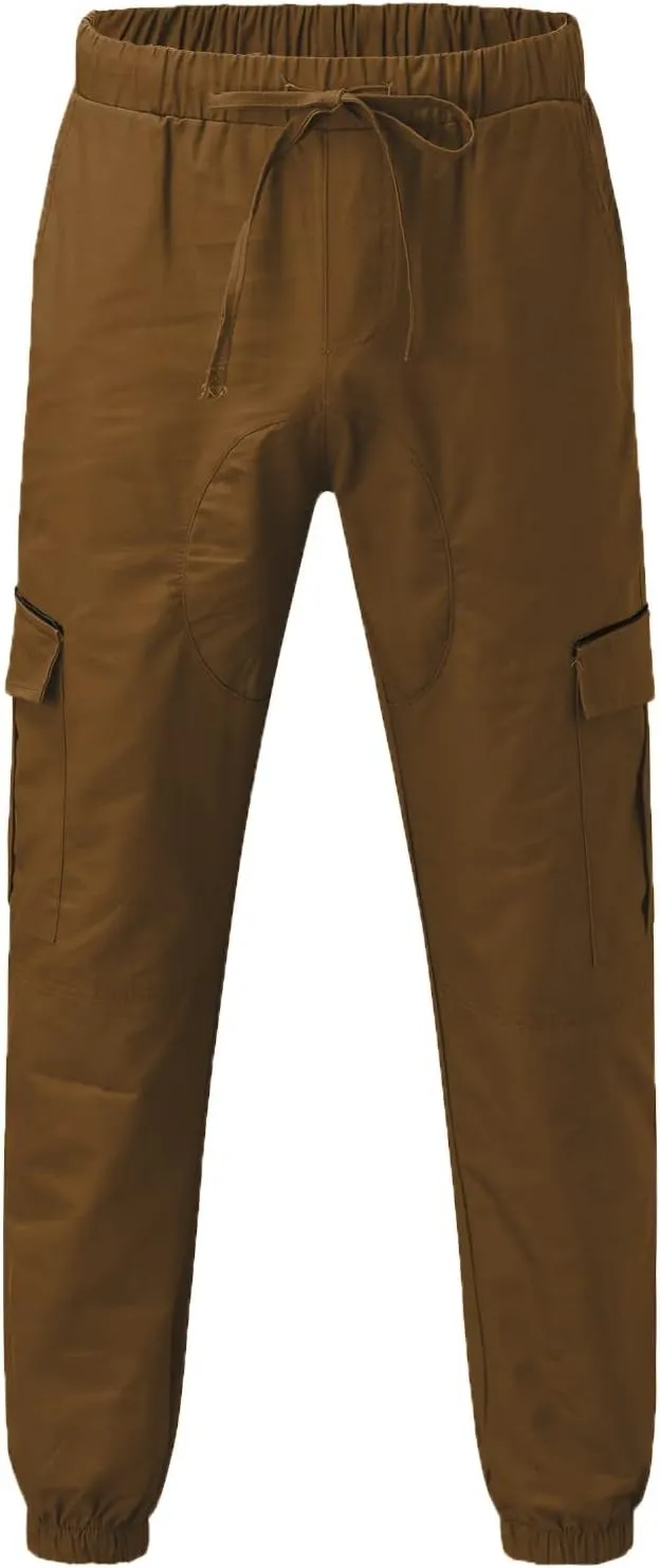 Mens Pants Cargo Joggers Sweatpants Casual Slim Fit Chino Trousers Elastic Waist Drawstring Pants with Pockets