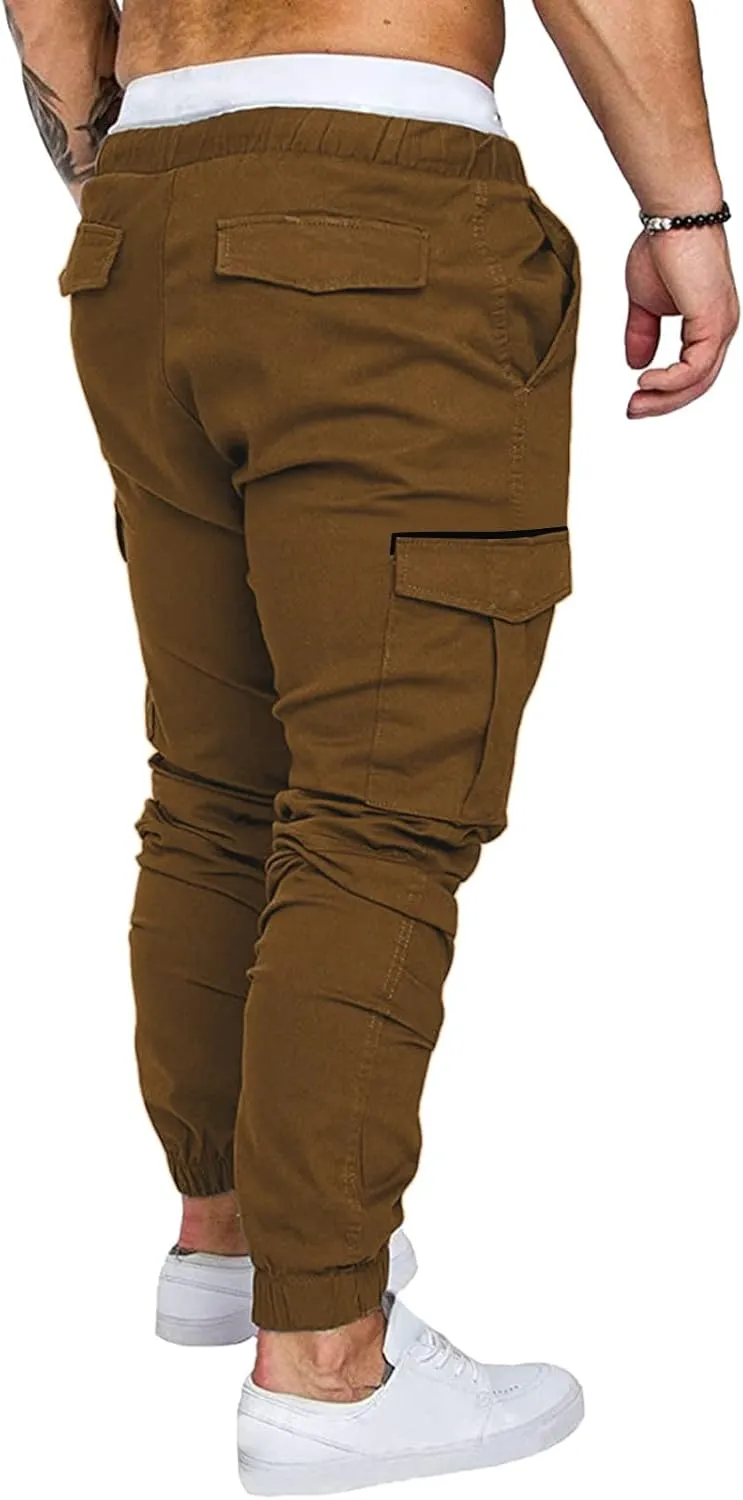 Mens Pants Cargo Joggers Sweatpants Casual Slim Fit Chino Trousers Elastic Waist Drawstring Pants with Pockets