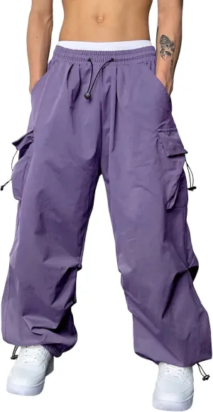 Men's Parachute Cargo Pants Solid Color Baggy Casual Harem Joggers Hip Hop Outdoor Streetwear Sweatpants with Pockets