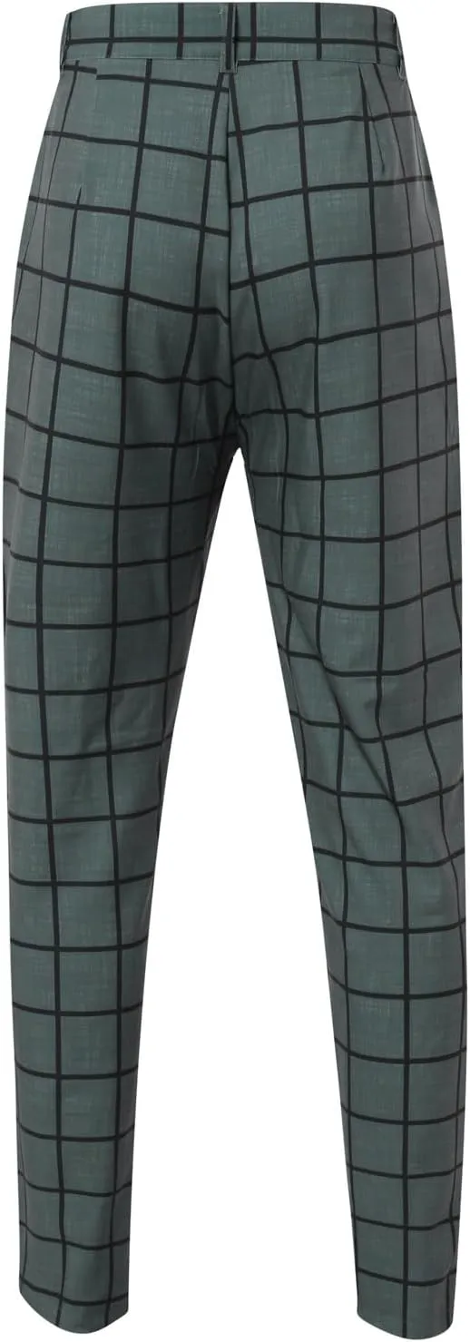Men's Plaid Dress Pants Slim Fit Casual Skinny Stretch Suit Pants Fashion Ankle Length Pencil Tapered Trousers with Pockets