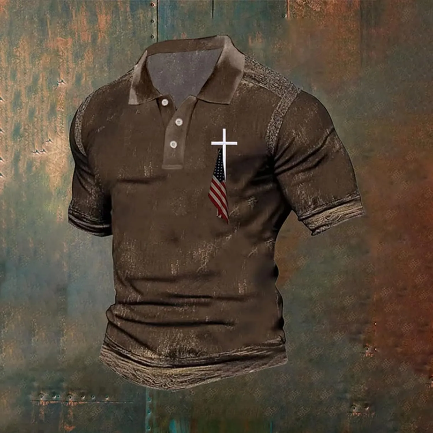 Men's Polo Shirt Short Sleeve Quick Dry American Flag Print Graphic Split Color Golf Shirt for Sport