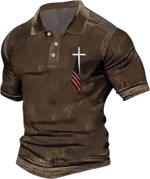 Men's Polo Shirt Short Sleeve Quick Dry American Flag Print Graphic Split Color Golf Shirt for Sport