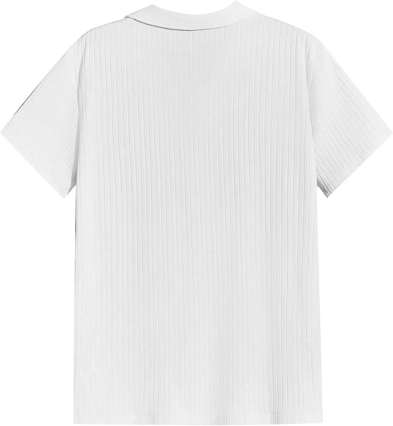 Men's Polo Shirt V Neck Button Free Slim Fit Golf Shirt Casual Knit Ribbed Performance Soft Touch Vintage Tee, Large