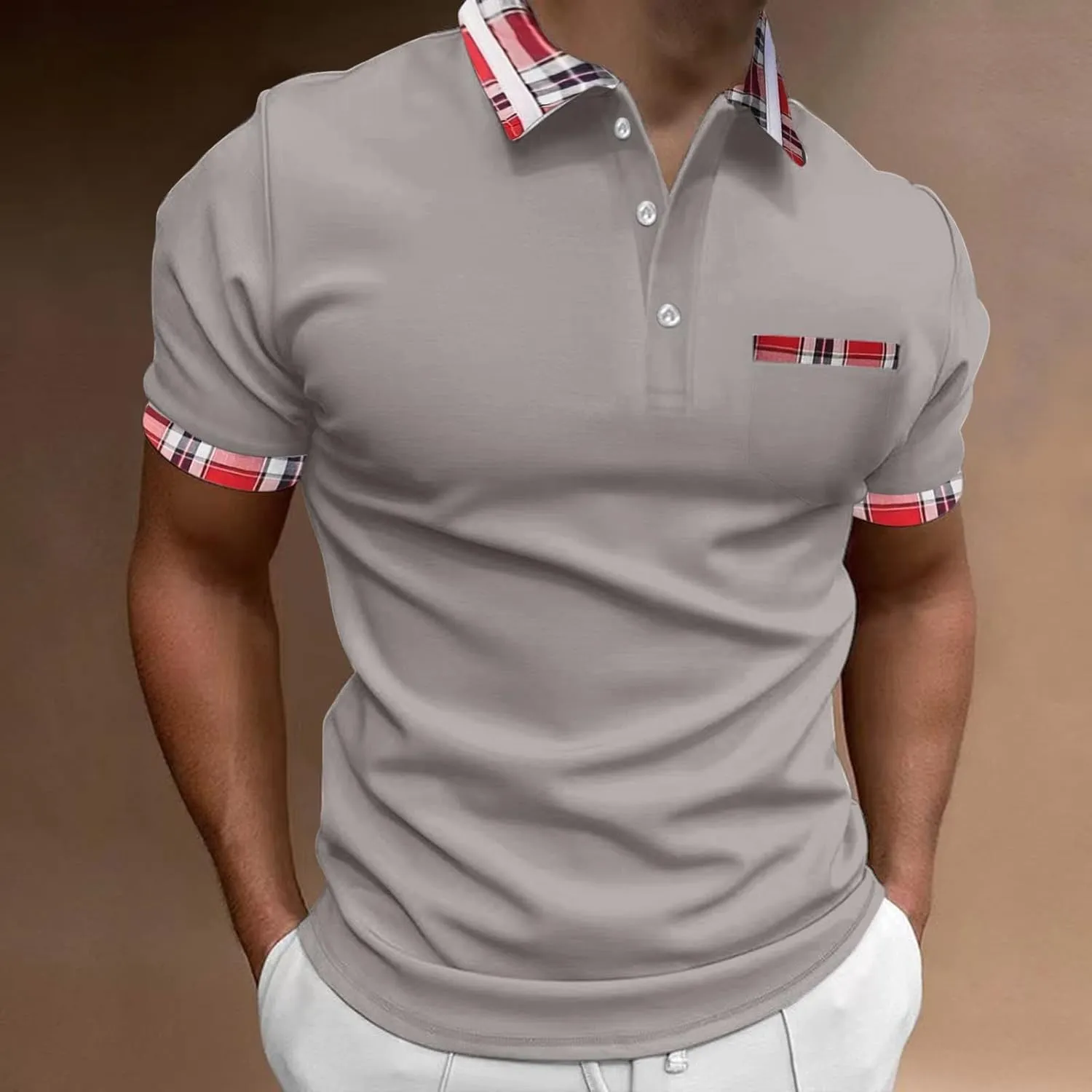 Mens Polo Shirts Comfort Soft Loose Outdoor Sports Lapel Solid Color Camouflage Printing Raglan Sleeve Polo White
