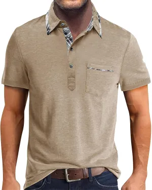Mens Polo Shirts Fashion Classic Casual Short Sleeve Button T Shirt Summer Fitted Golf Shirt with Pocket