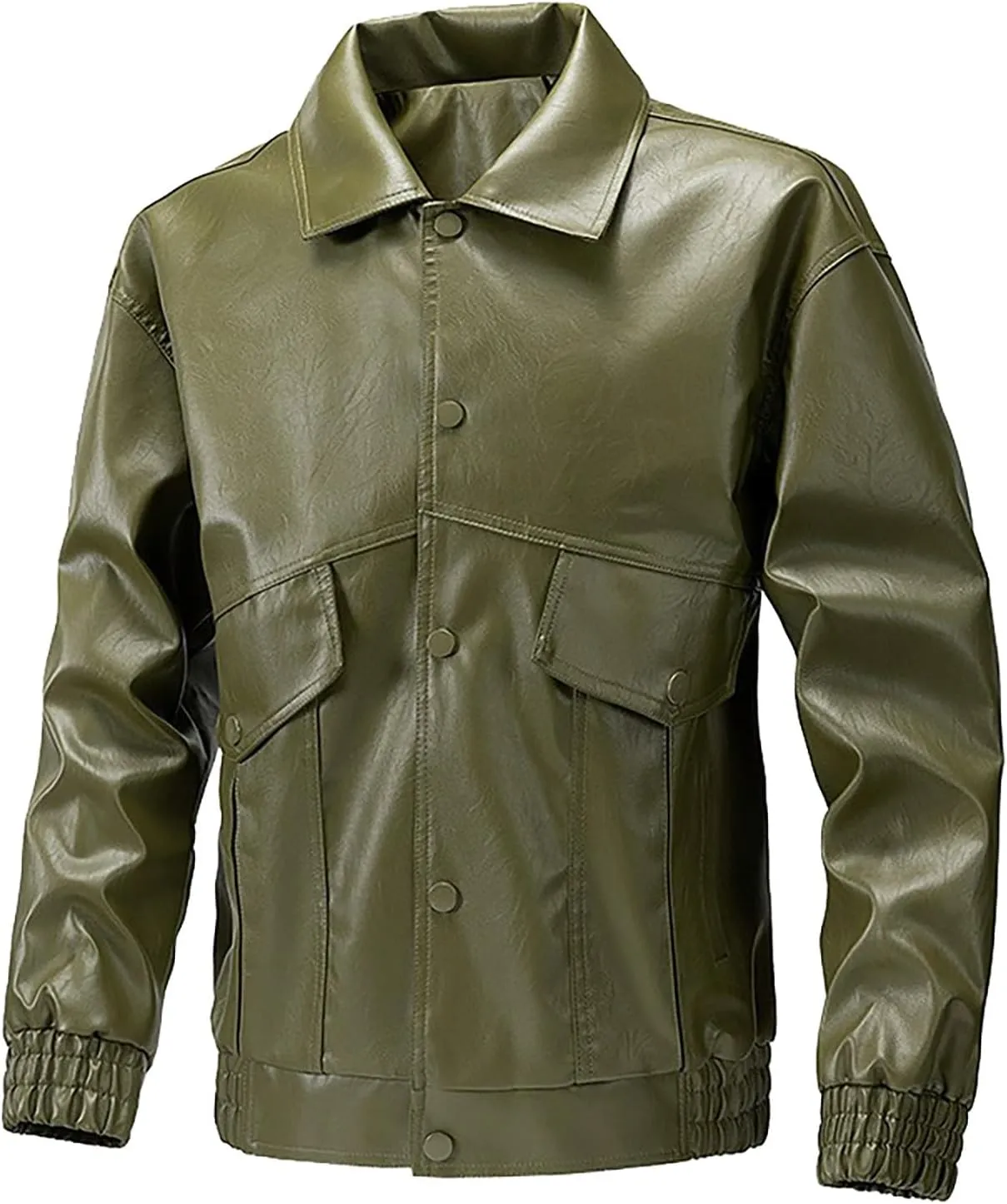 Men's Pu Leather Jacket Vintage Stand Collar Coats Button Up Motorcycle Bomber Jackets Fashion Outdoor Fall Outwear