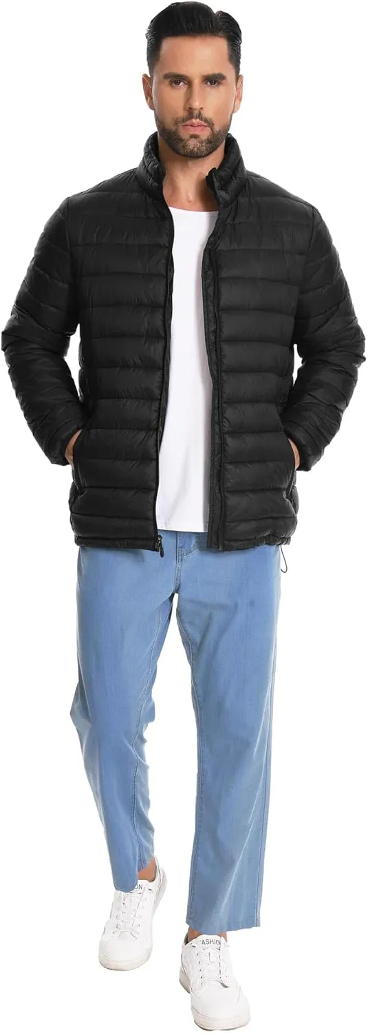 Men's Puffer Jacket Lightweight Warm Winter Jackets for Men Windproof Insulated Puffy Coat with 3 Pockets