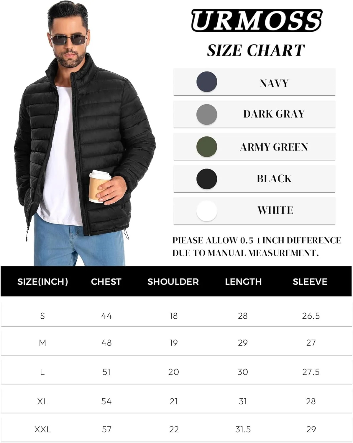 Men's Puffer Jacket Lightweight Warm Winter Jackets for Men Windproof Insulated Puffy Coat with 3 Pockets
