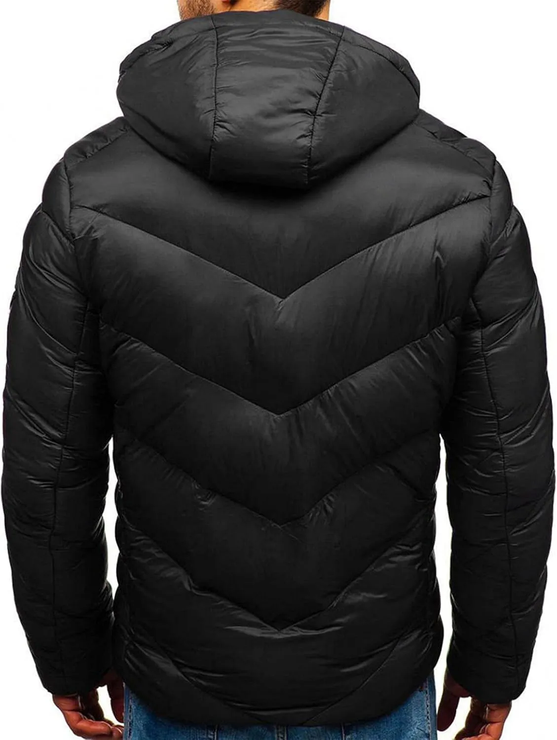 Men's Puffer Jacket with Hood Winter Casual Warm Down Coat Mid-weight Cotton-padded Snow Coat Outerwear