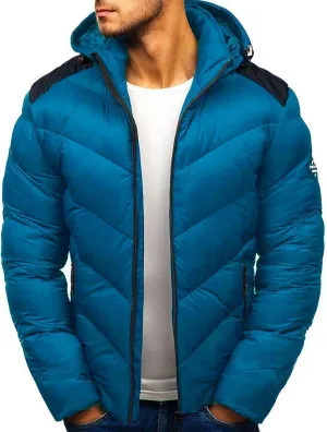 Men's Puffer Jacket with Hood Winter Casual Warm Down Coat Mid-weight Cotton-padded Snow Coat Outerwear