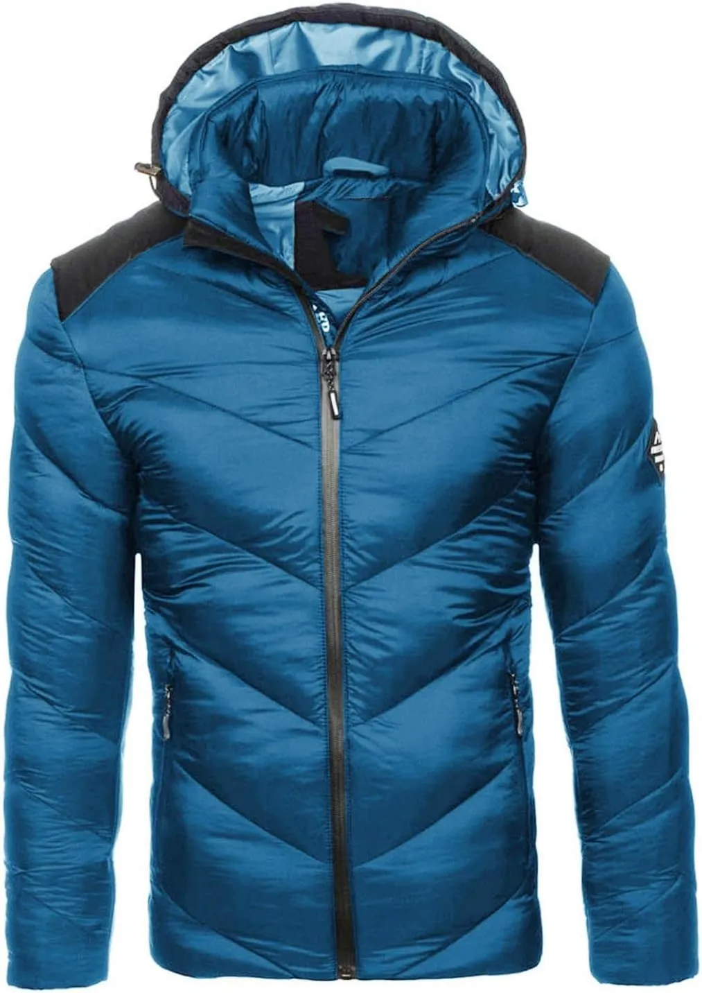 Men's Puffer Jacket with Hood Winter Casual Warm Down Coat Mid-weight Cotton-padded Snow Coat Outerwear