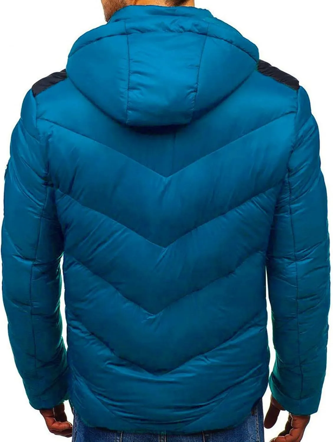 Men's Puffer Jacket with Hood Winter Casual Warm Down Coat Mid-weight Cotton-padded Snow Coat Outerwear
