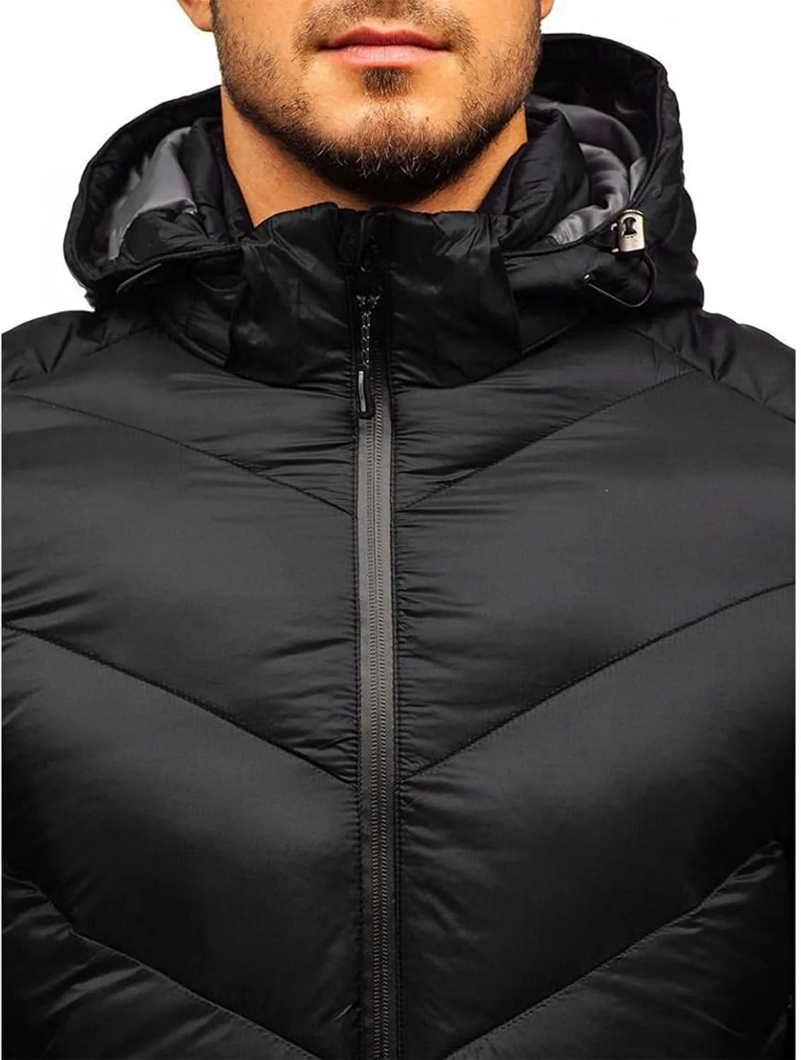 Men's Puffer Jacket with Hood Winter Casual Warm Down Coat Mid-weight Cotton-padded Snow Coat Outerwear