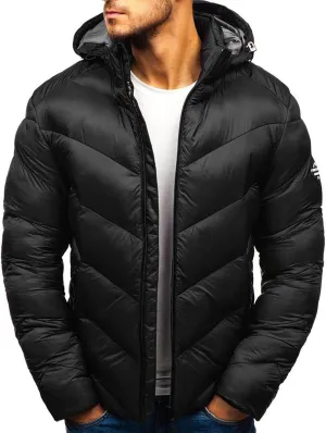 Men's Puffer Jacket with Hood Winter Casual Warm Down Coat Mid-weight Cotton-padded Snow Coat Outerwear