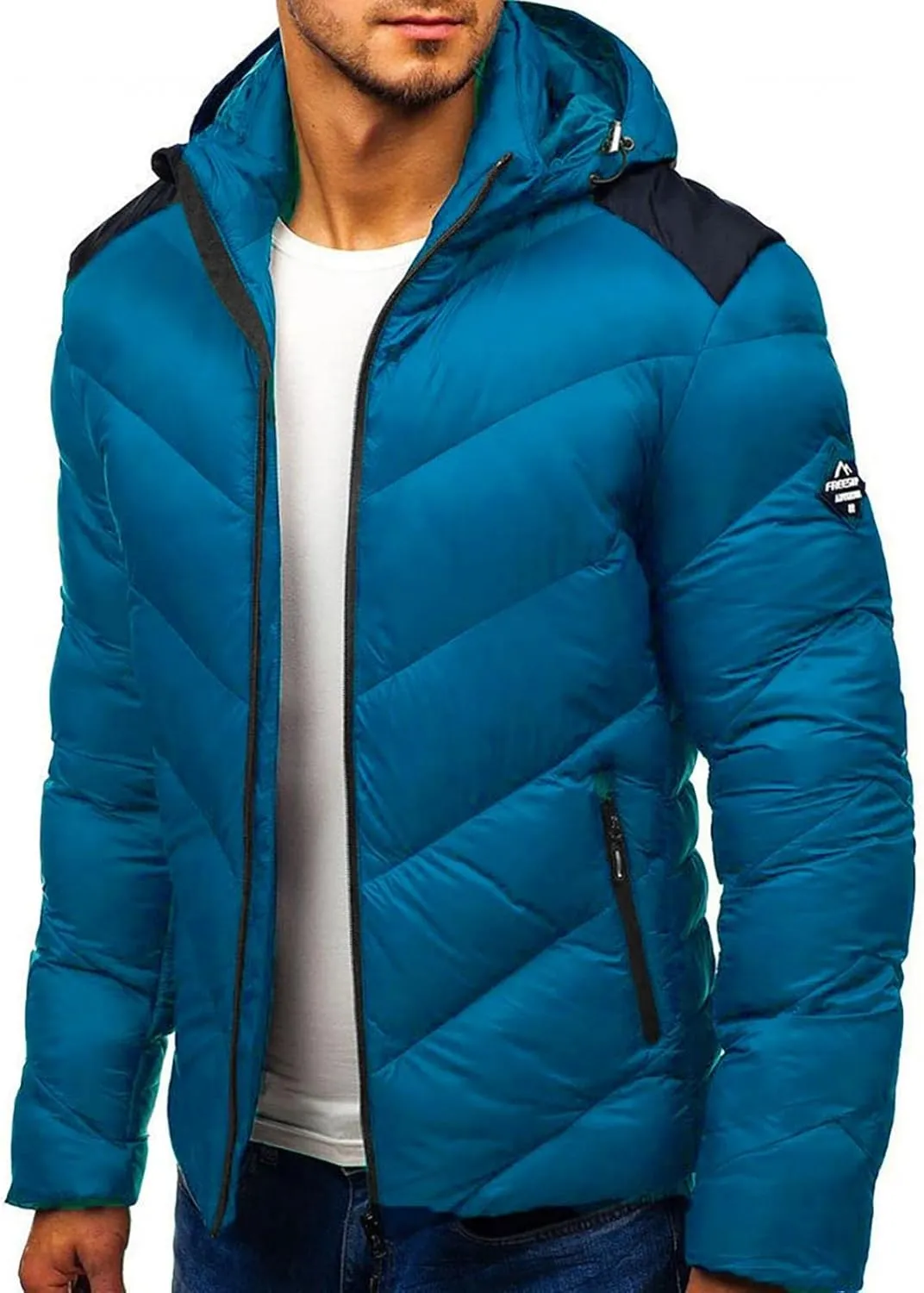 Men's Puffer Jacket with Hood Winter Casual Warm Down Coat Mid-weight Cotton-padded Snow Coat Outerwear