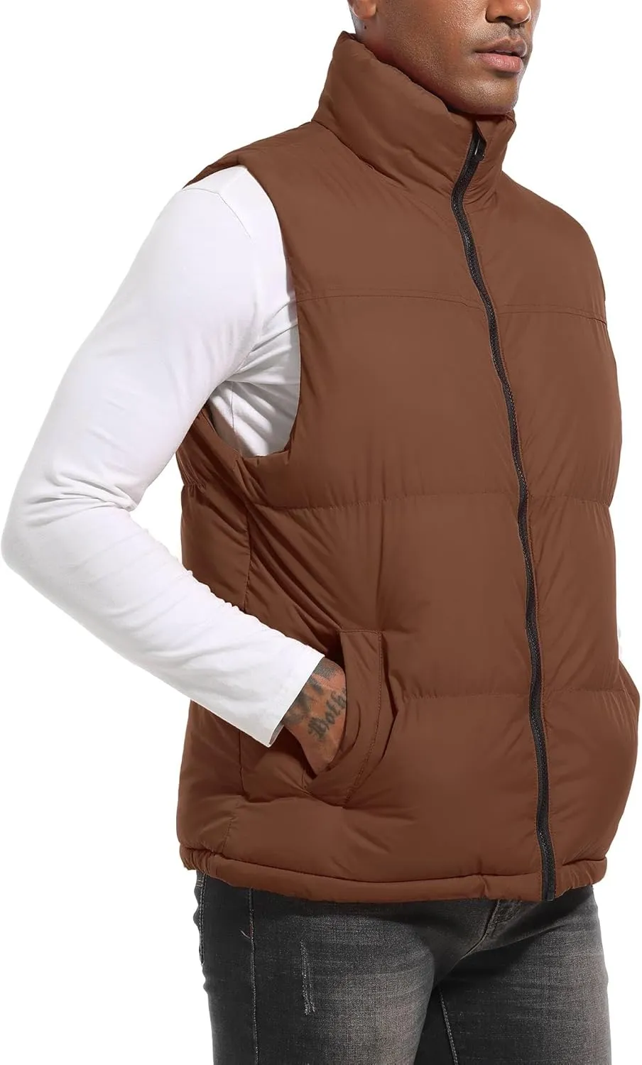 Men's Puffy Zipper Sleeveless Jacket Puffer Vest Outerwear Winter outdoor Warm Water-Resistant Sports M to 3XL