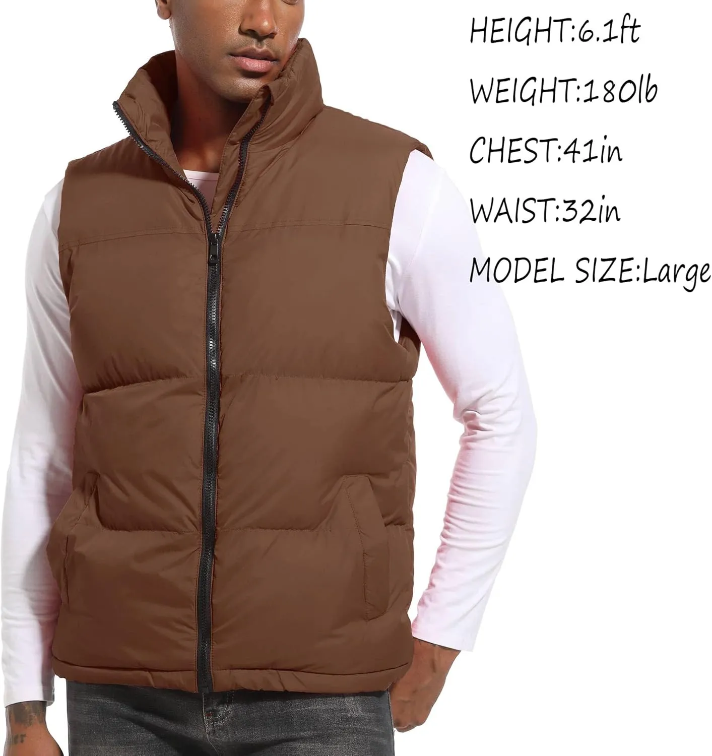 Men's Puffy Zipper Sleeveless Jacket Puffer Vest Outerwear Winter outdoor Warm Water-Resistant Sports M to 3XL