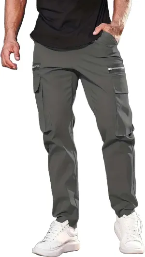 Mens Resort Wear 2025 Cargo Sweatpants Drawstring Joggers Relaxed Fit Stretch Polyester Casual Pants with Pockets