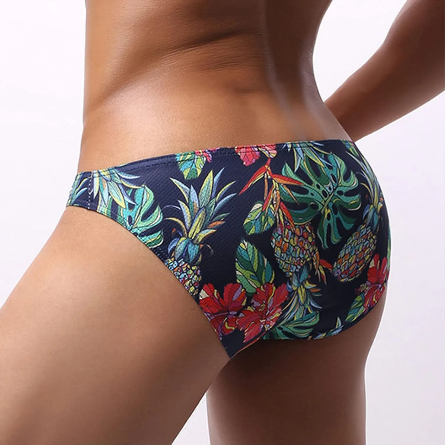 Mens Sexy Low Rise Briefs Print Hawaiian Bikini Underwear for Men with Ball Pouch Stretchy Fashion Brief Thongs