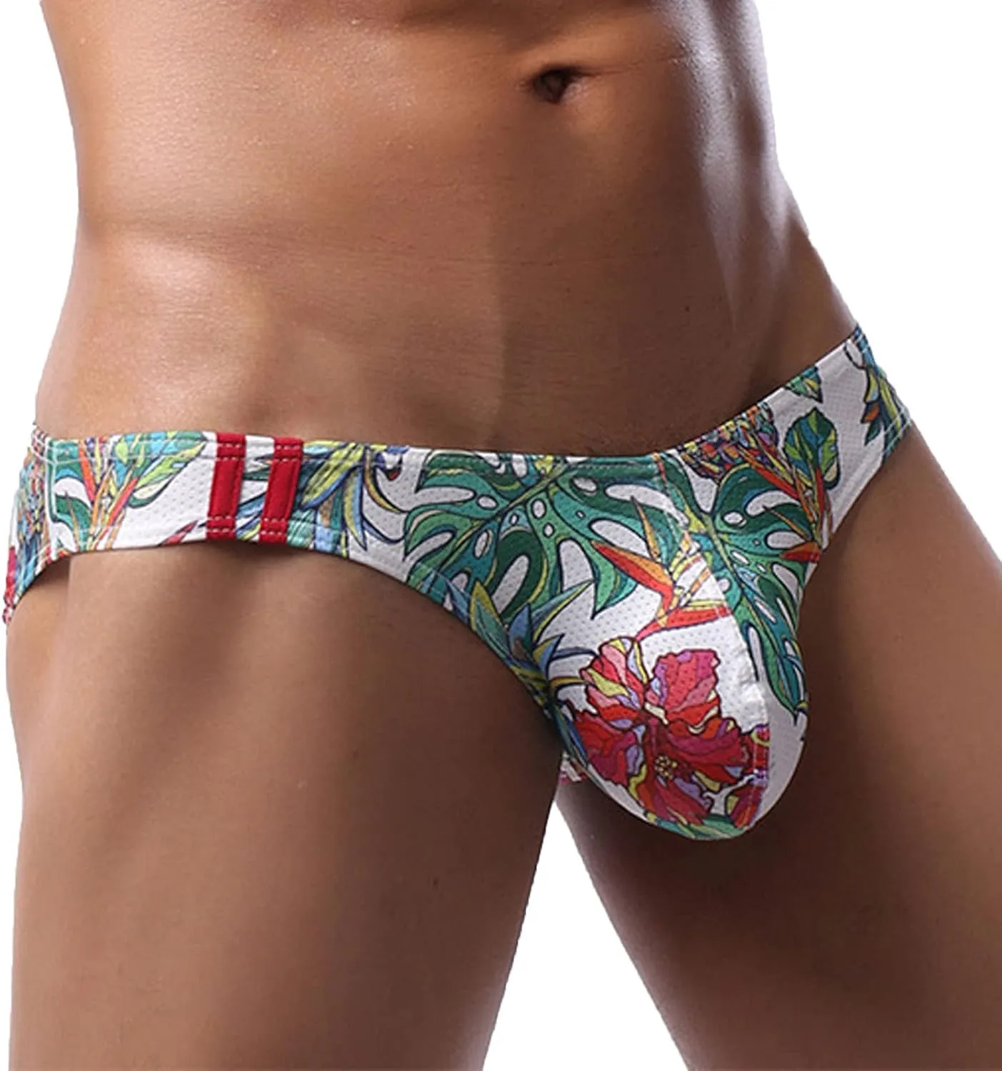 Mens Sexy Low Rise Briefs Print Hawaiian Bikini Underwear for Men with Ball Pouch Stretchy Fashion Brief Thongs