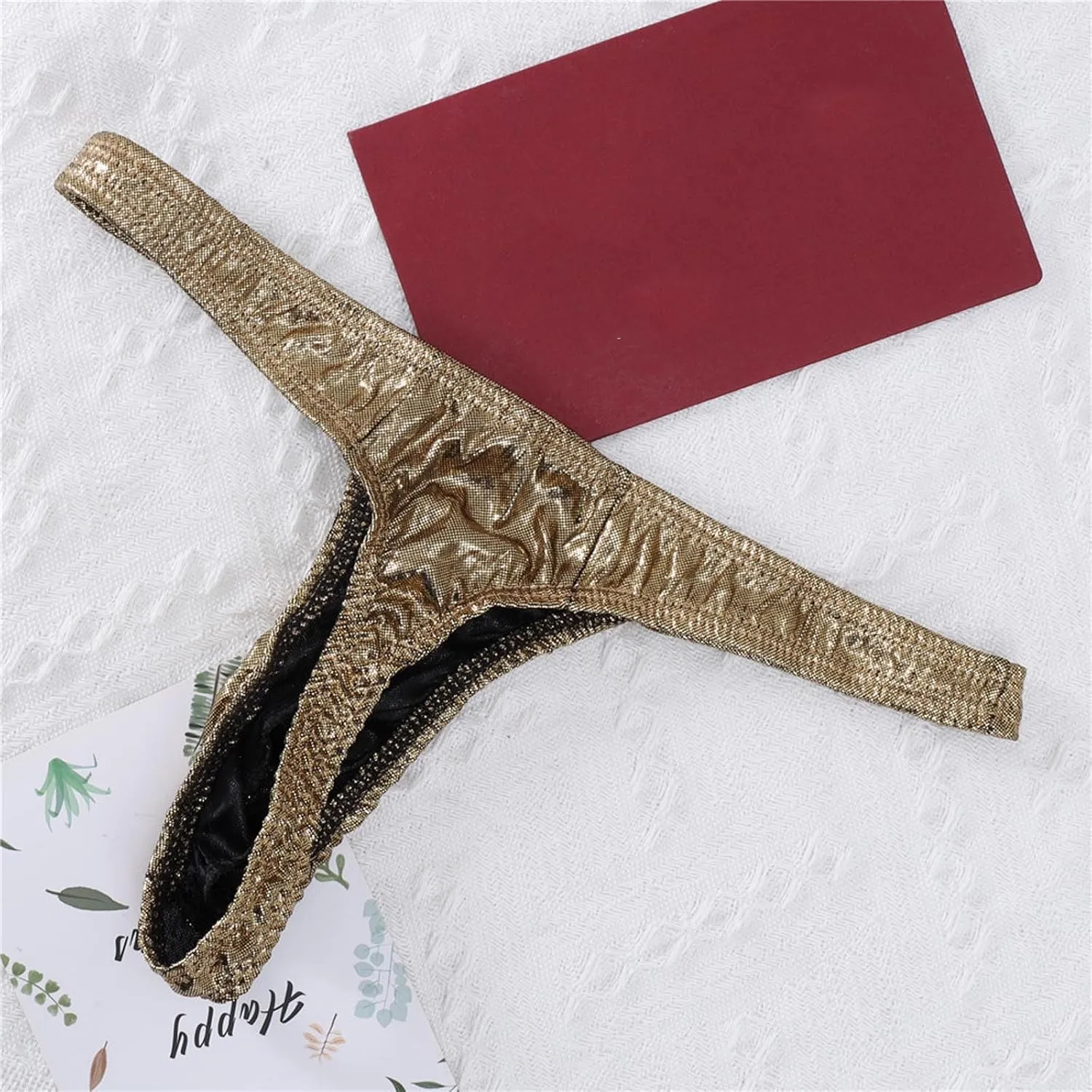 Mens Sexy Thong Briefs Faux Leather Low Rise Bikini Thongs for Men Male Lingerie T-Back Thongs Lingerie