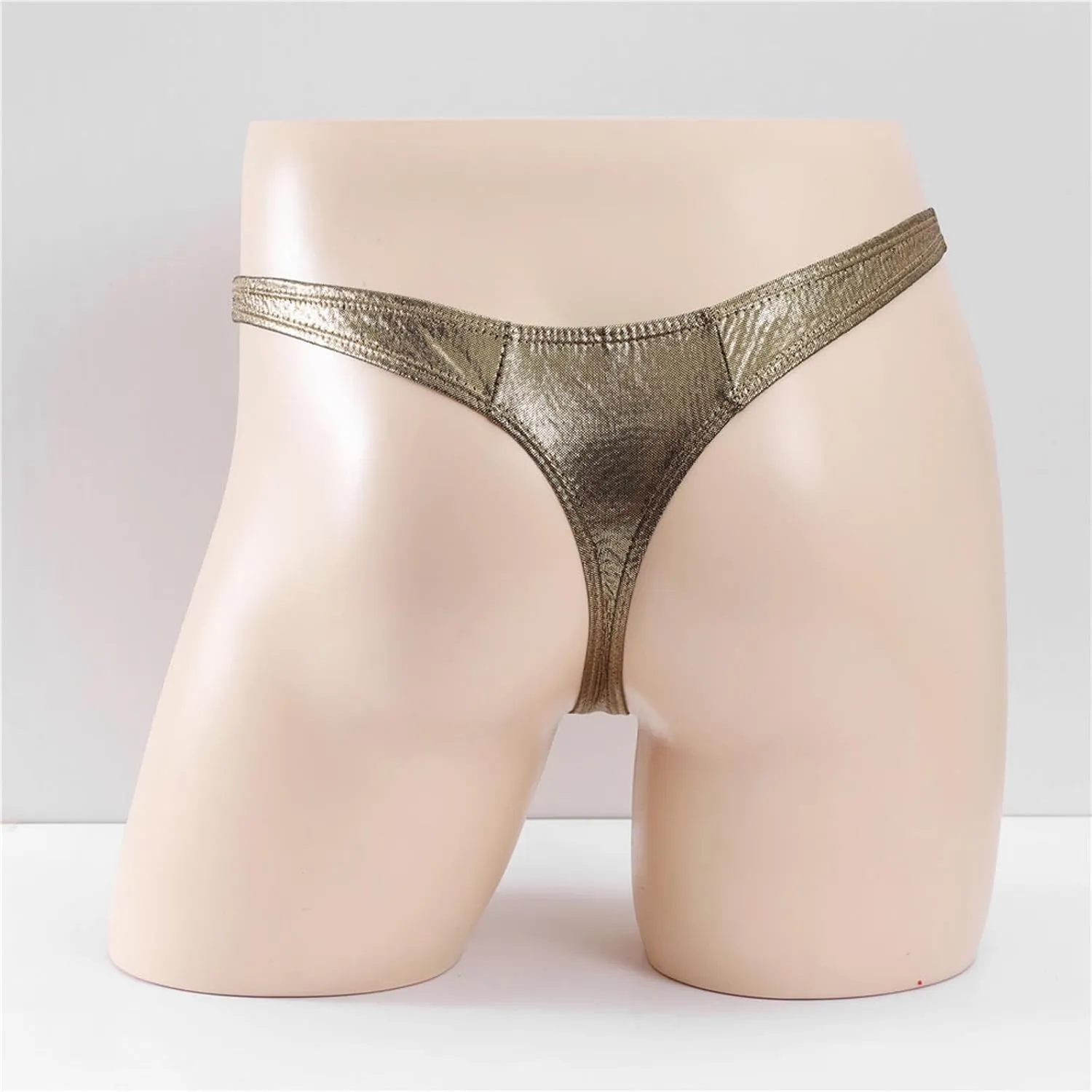Mens Sexy Thong Briefs Faux Leather Low Rise Bikini Thongs for Men Male Lingerie T-Back Thongs Lingerie