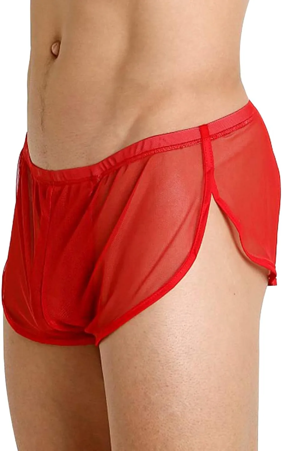 Men's Sexy Underwear Boxer Brief Trunks Split Mesh See Through Side Silt Leg Breathable Stretch Underpants Panties