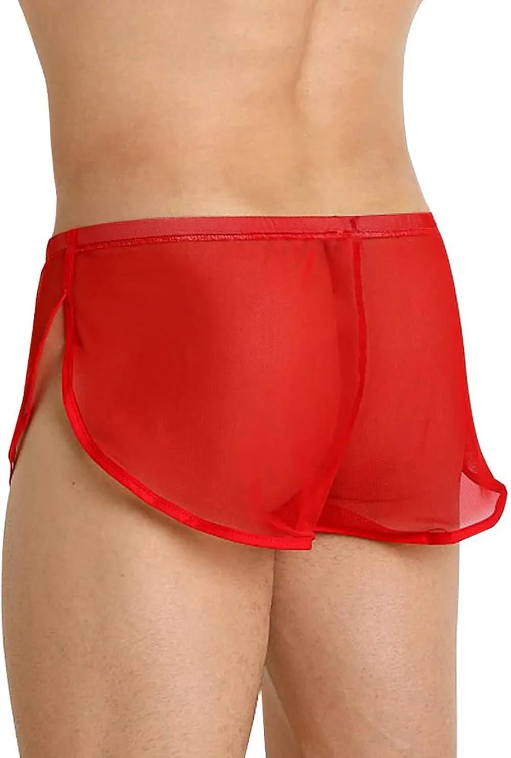 Men's Sexy Underwear Boxer Brief Trunks Split Mesh See Through Side Silt Leg Breathable Stretch Underpants Panties
