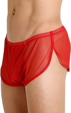 Men's Sexy Underwear Boxer Brief Trunks Split Mesh See Through Side Silt Leg Breathable Stretch Underpants Panties