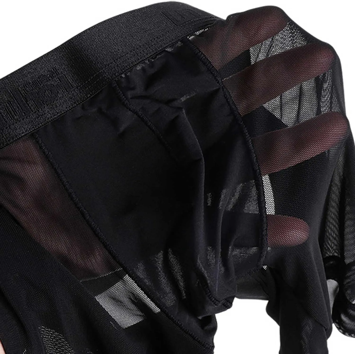 Mens Sexy Underwear See Through Mesh Revealing Buttocks Boxer Brief Pouch Breathable Sports Transparent Exotic Trunks