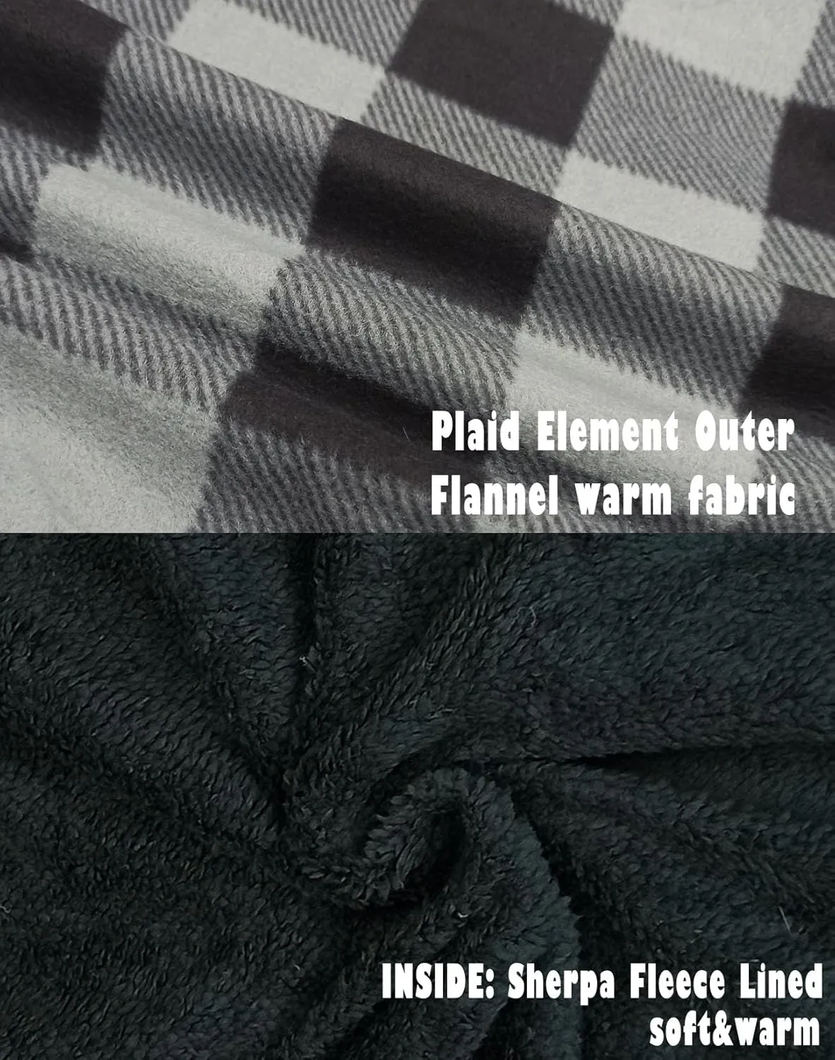 Mens Sherpa Fleece Lined Hoodie, Plaid Flannel Jackets With Hooded Winter Warm Coats Heavy Sweatshirt Full Zip Up