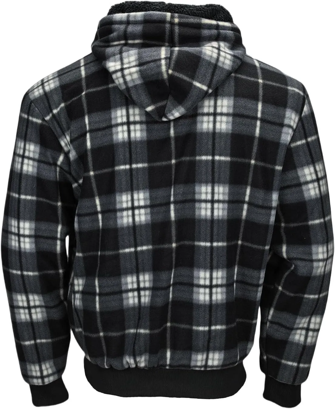 Mens Sherpa Fleece Lined Hoodie, Plaid Flannel Jackets With Hooded Winter Warm Coats Heavy Sweatshirt Full Zip Up