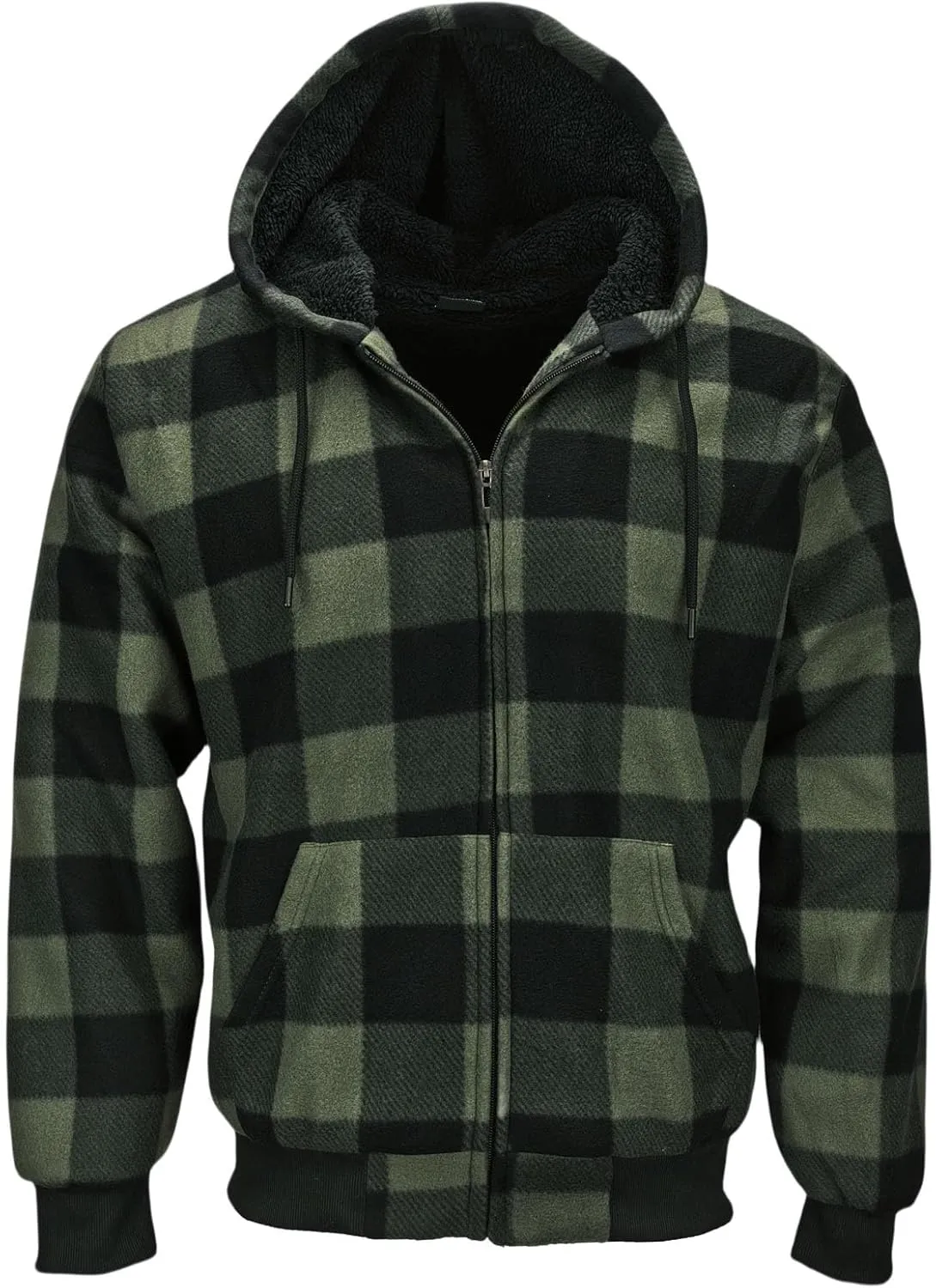 Mens Sherpa Fleece Lined Hoodie, Plaid Flannel Jackets With Hooded Winter Warm Coats Heavy Sweatshirt Full Zip Up