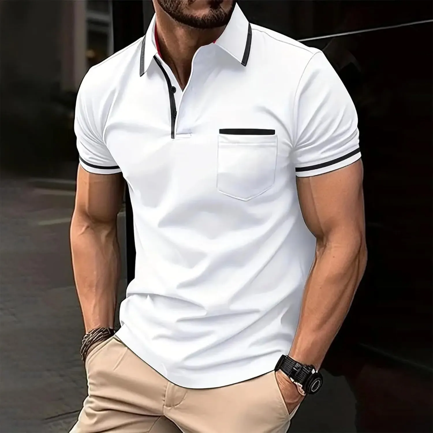 Mens Short Sleeve Golf Shirt Basic Button Down Spread Collar Shirts Lightweight Slim Fit Golf Shirt