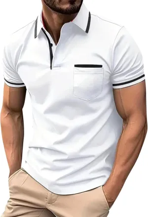 Mens Short Sleeve Golf Shirt Basic Button Down Spread Collar Shirts Lightweight Slim Fit Golf Shirt