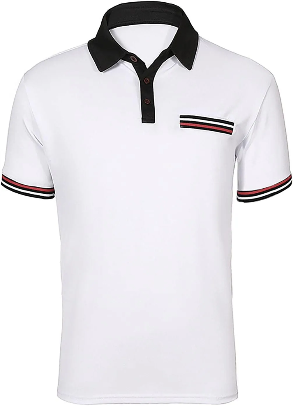 Mens Short Sleeve Polo Shirt Plain Simple Business Work Collared Shirts Button Slim Fit Black White Golf Polos Tees for Men