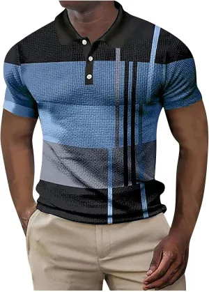 Mens Short Sleeve Shirt with Collar, 2023 Fashion Slim Fit Casual Polo Shirt Block Color Summer Sport Golf Shirt for Men